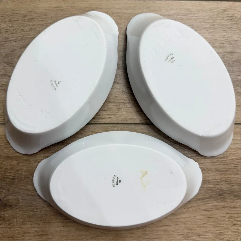 Pillivuyt France White Porcelain Oval Au Gratin Dishes Set of 3 Vintage 8oz 2784